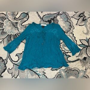Urban mangoz Teal Women's Blouse with Lace Accents